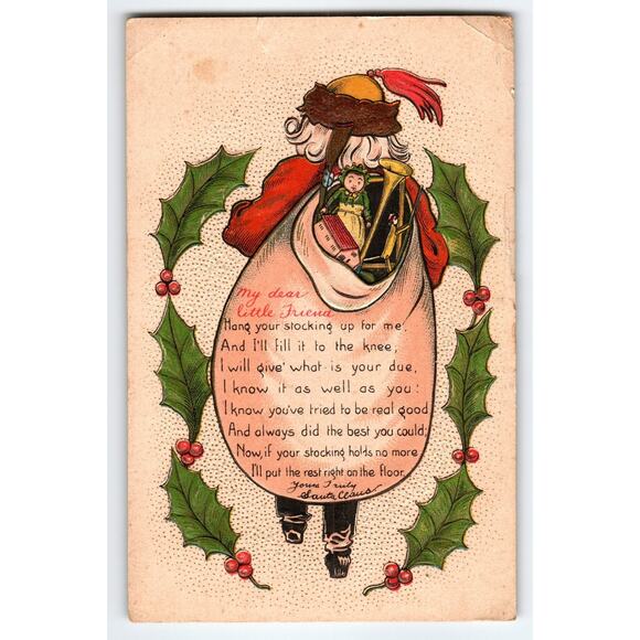 Vintage German Santa Claus Christmas Postcard with Toys & Poem - Picture 1 of 2